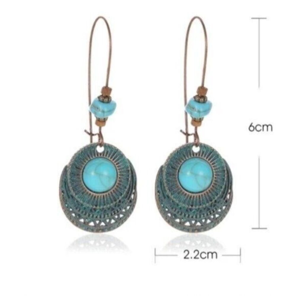 Earrings Womens Cowgirl Earthy Southwestern Western Drop Turquoise Blue Festival - Picture 2 of 3
